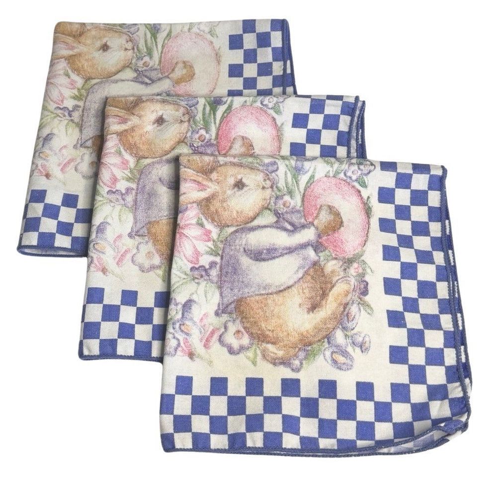 Watercolor Bunny Rabbit Easter Fabric Napkin Set 16.5”